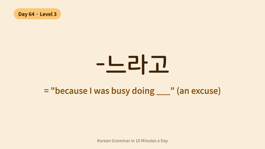 Day 64: -느라고 — "Because I Was Busy Doing" (Excuse) | Korean Grammar in 10 Minutes a Day