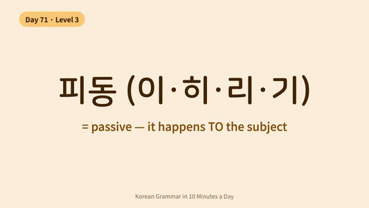 Day 71: 피동 — Korean Passive Verbs Basics | Korean Grammar in 10 Minutes a Day