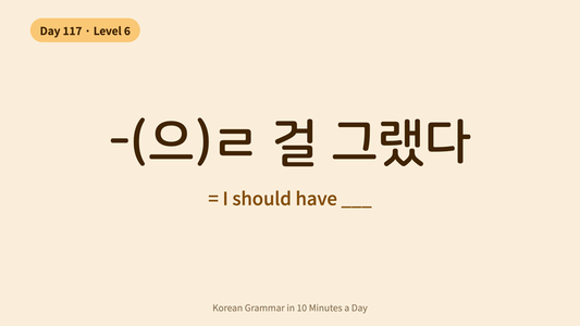 Day 117: -(으)ㄹ 걸 그랬다 — "I Should Have..." | Korean Grammar in 10 Minutes a Day